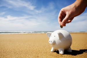 Piggy bank on beach