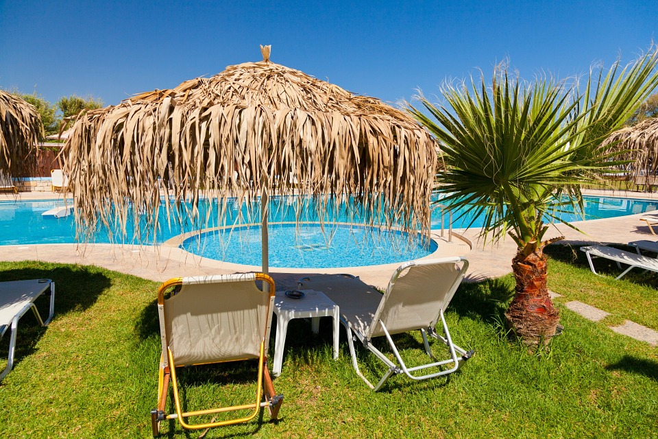 beach chairs and umbrella