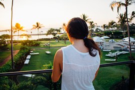 woman looking at beach 